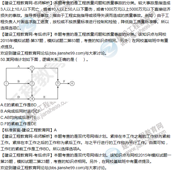 2015年一級建造師項目管理試題及答案(41-50題)