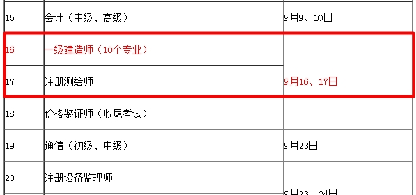 【考試時間公布】2017年一級建造師考試時間為9月16、17日