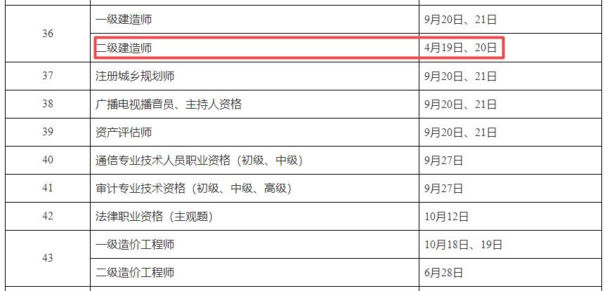 貴州二建考試時間